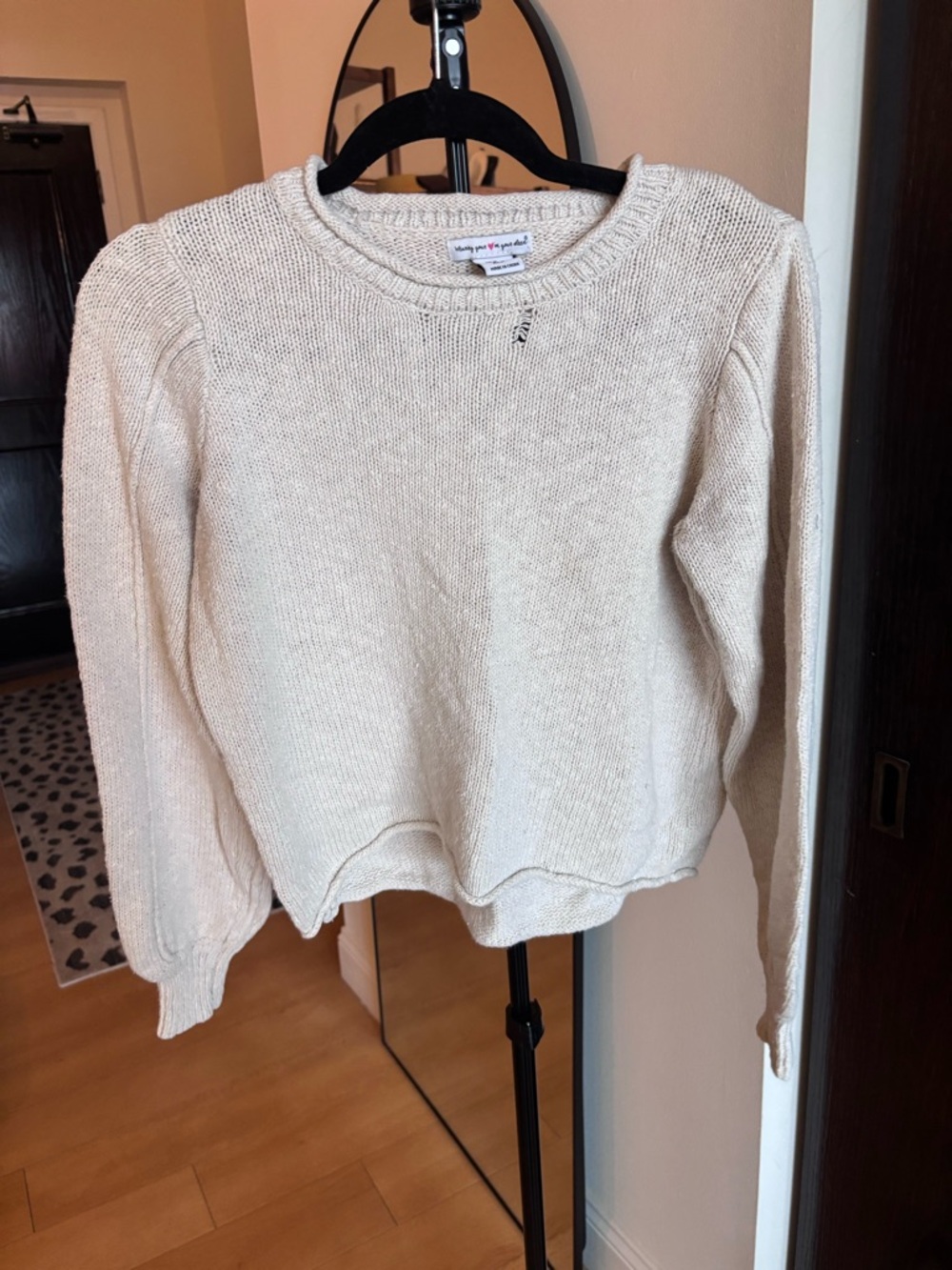 Light Beige Women's Boho Crewneck Sweater